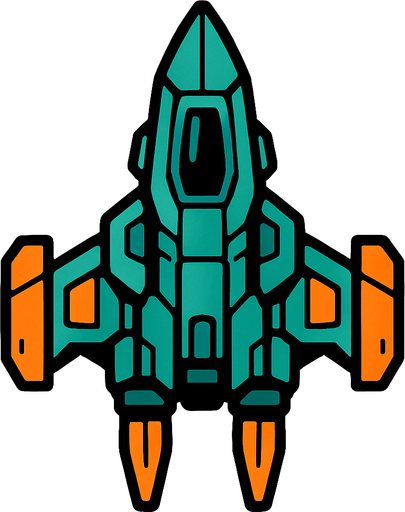 vertical spaceship.
In-Game asset.  2d.  High contrast.  No shadows