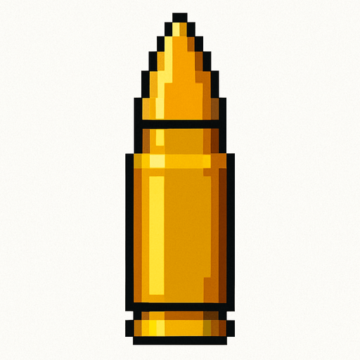 bala de rifle de asalto hecha con pixeles.
In-Game asset.  2d.  High contrast.  No shadows