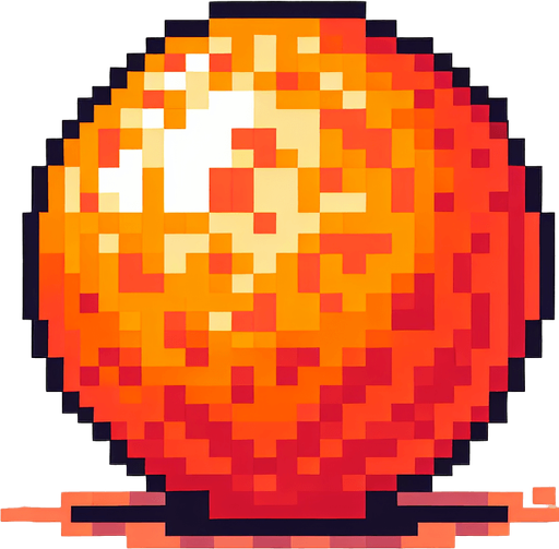 8-bit. Cartoon. Orange energy ball.
. In game asset. Single Game Texture. In-Game asset. 2d. Blank background. High contrast. No shadows.