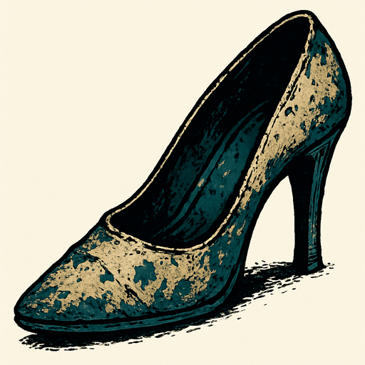 A well worn high heel shoe.
In-Game asset.  2d.  High contrast.  No shadows