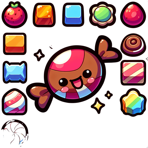candy,cartoon,2d,blank background.
Single Game Texture.  In-Game asset.  2d.  Blank background.  High contrast.  No shadows