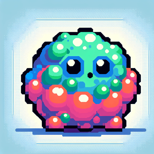 A pixel based enemy from the world of Bubble Bobble. It should be blob like.  Make it very 80s 90s like in pixel, arcade style..
Single Game Texture.  In-Game asset.  2d.  Blank background.  High contrast.  No shadows