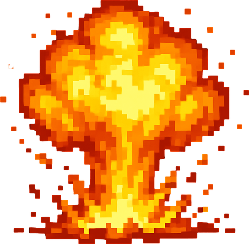 Creame una explosion de fuego pixelar.
In-Game asset.  2d.  High contrast.  No shadows