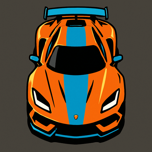 üstden çekilmiş super araba.
In-Game asset.  2d.  High contrast.  No shadows