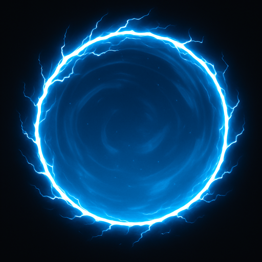 An large circle of electric energy an circular force field shield.
In-Game asset.  2d.  High contrast.  No shadows