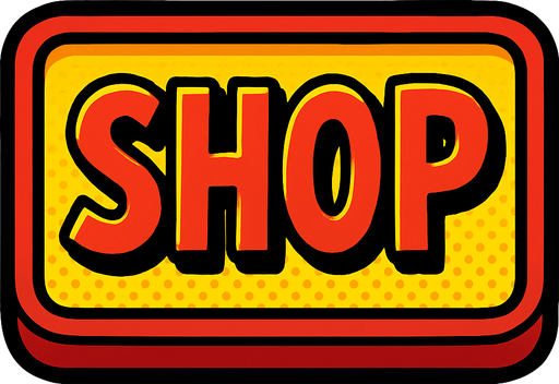 надпись shop как красивая кнопка
In-Game asset.  2d.  High contrast.  No shadows. comix