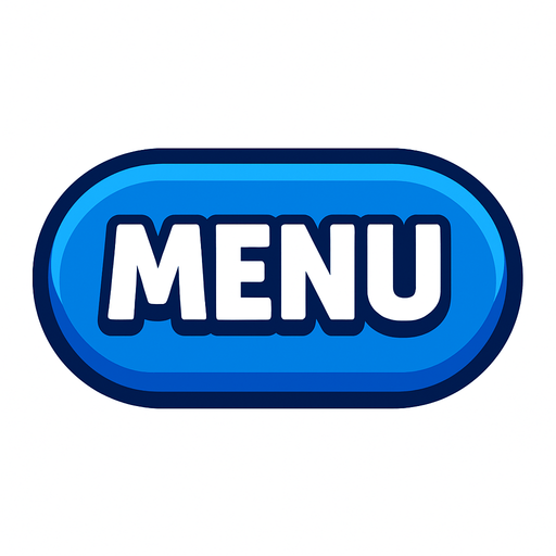 Boton de juego Azul que diga "MENU".
In-Game asset.  2d.  High contrast.  No shadows