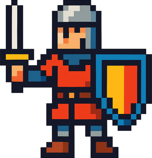 orta çağ pixel art asker.
In-Game asset.  2d.  High contrast.  No shadows