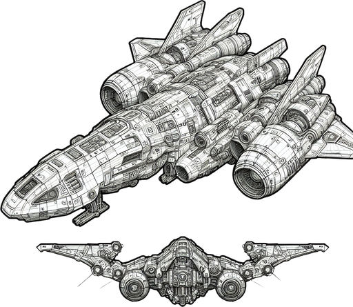 Make a space ship.
Single Game Texture. In-Game asset. 2d. Blank background. High contrast. No shadows.