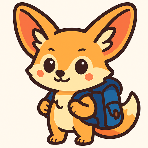 a cute fennec fox with a backbag.
In-Game asset.  2d.  High contrast.  No shadows