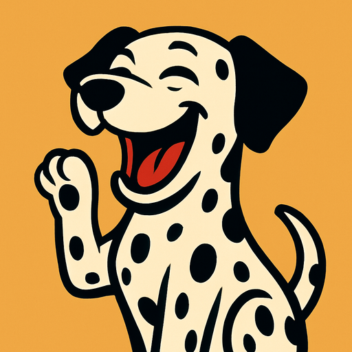 dalmatian dog laugh.
In-Game asset.  2d.  High contrast.  No shadows