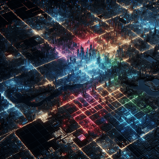 The lights of a futuristic city in the dark at night. Very high above it looking straight down like from an airplane or a map. Background for an endlessly scrolling game..
Single Game Texture. In-Game asset. 2d. Blank background. High contrast. No shadows.