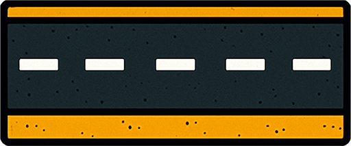 has a horizontal road.
In-Game asset.  2d.  High contrast.  No shadows