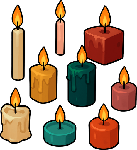 Pack of different candles.
In-Game asset.  High contrast.  No shadows. 3D