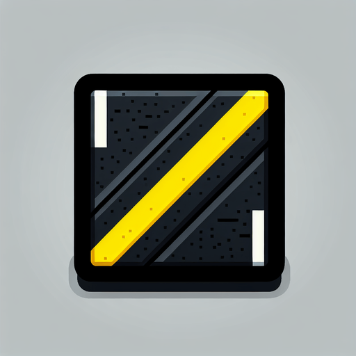 give me a rectangle shaped video game looking Road, For Example, Black concrete with the yellow lines, but horizontally.
Single Game Texture.  In-Game asset.  2d.  Blank background.  High contrast.  No shadows