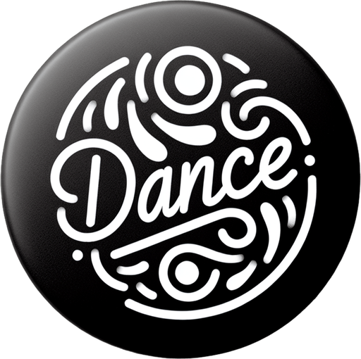 black button with white lined and rounder corners, 'Dance' text on the center