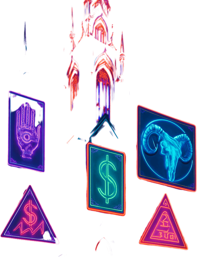 Neon cyberpunk skyscraper occult capitalist 3d hologram billboards futuristic elaborate architecture multidimensional towering city spires glowing