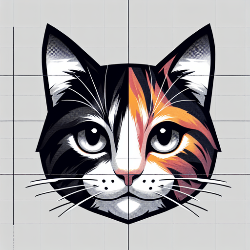 Tricolor cat face view.
Single Game Texture. In-Game asset. 2d. Blank background. High contrast. No shadows.