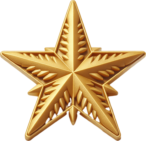 a golden christmas tree star. plastic style. Single Game Texture. In-Game asset. 2d. Blank background. High contrast. No shadows.