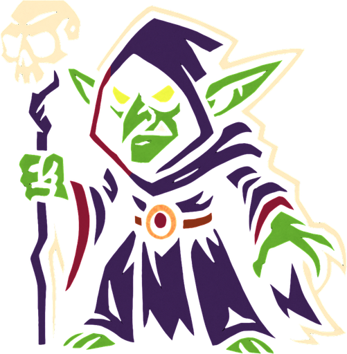 karanlık büyücü goblin.
In-Game asset.  2d.  High contrast.  No shadows