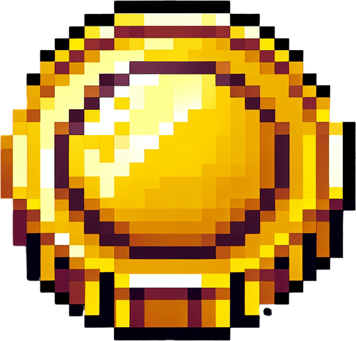 Pixel art style gold coin with shine, top-down view, 32x32, designed for arcade coin collection in a racing game".
Single Game Texture.  In-Game asset.  2d.  Blank background.  High contrast.  No shadows