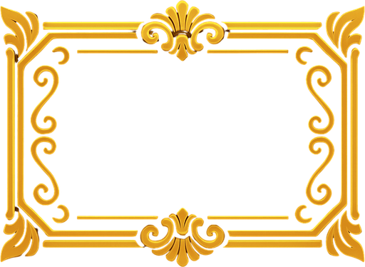 A horizontal rectangular Golden Frame design  
In-Game asset.  2d.  High contrast.  No shadows
