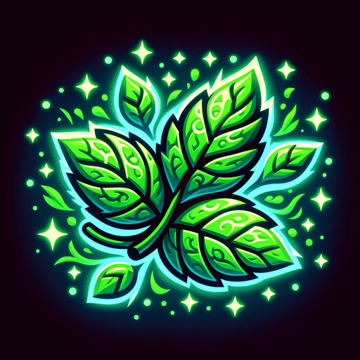 A bundle of glowing green herbs tied together, or a single stylized leaf with potent green light radiating from its veins..
Single Game Texture.  In-Game asset.  2d.  Blank background.  High contrast.  No shadows