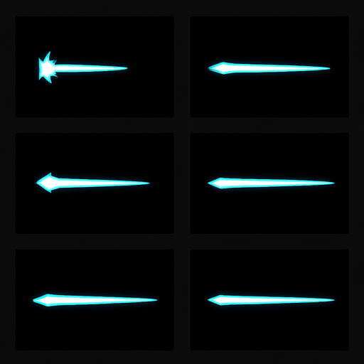 An animation sprite sheet for a solid laser beam. Cyan highlights..
In-Game asset.  2d.  High contrast.  No shadows