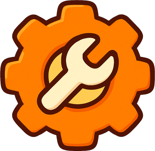 Un engranaje de ajustes naranja muy cute.
In-Game asset.  2d.  High contrast.  No shadows