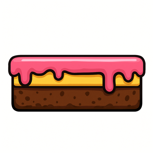 lateral view of a flat cake in rectangular platform shape for a platformer game.
In-Game asset.  2d.  High contrast.  No shadows