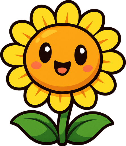 a sun flower whit pvz 3 whit kawaii face.
In-Game asset.  2d.  High contrast.  No shadows