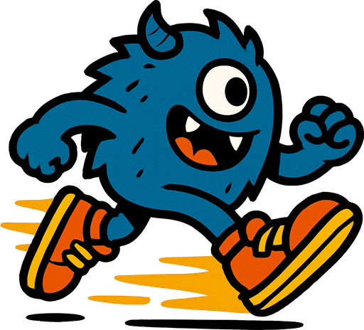 Monster with very fast shoes.
In-Game asset.  2d.  High contrast.  No shadows