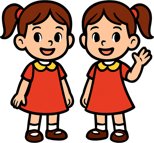 Petite fille soeurs jumelles.
In-Game asset.  2d.  High contrast.  No shadows