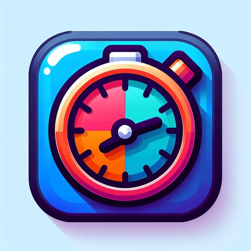 A colorfull simple stop Watch icon without shadows.
Single Game Texture. In-Game asset. 2d. Blank background. High contrast. No shadows.