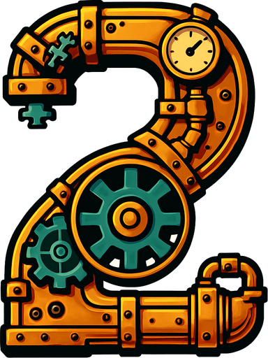 numero 2 estilo steampunk.
In-Game asset.  2d.  High contrast.  No shadows