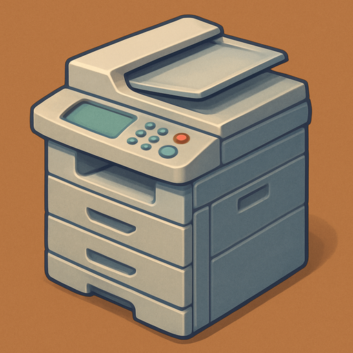 A copy printer. Cute soft graphics. soft ambient light. semi-matte to satin surfaces. naturalistic with slight saturation boost colors. 
In-Game asset.  2d.  High contrast.  No shadows. top down..
In-Game asset.  2d.  High contrast.  No shadows