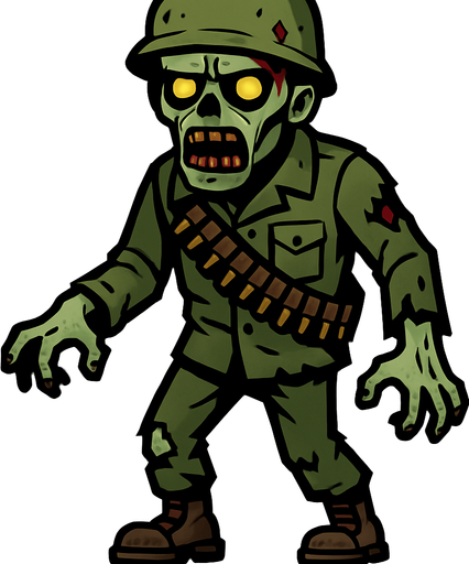 Soldier zombie.
In-Game asset.  2d.  High contrast.  No shadows