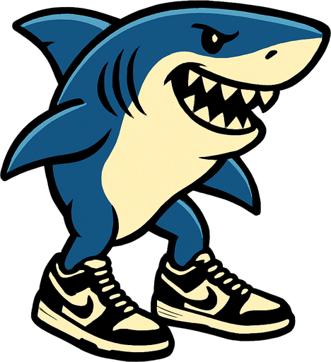 shark with nikes on the beach.
In-Game asset.  2d.  High contrast.  No shadows