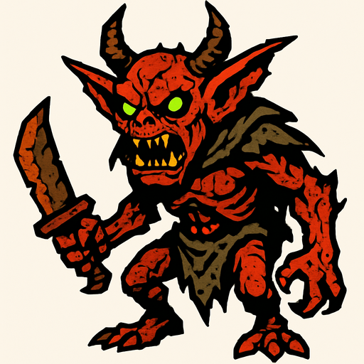 kıyamet canavarı goblin.
In-Game asset.  2d.  High contrast.  No shadows