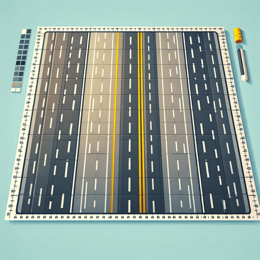 four-lane road on full image.
Single Game Texture. In-Game asset. 2d. Blank background. High contrast. No shadows.