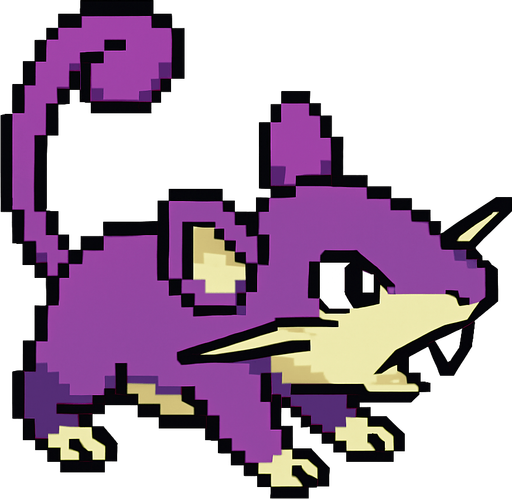 Rattata, visto desde arriba, viendo a la derecha.
In-Game asset.  2d.  High contrast.  No shadows