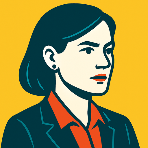 profile photo of a pragmatic woman.
In-Game asset.  2d.  High contrast.  No shadows