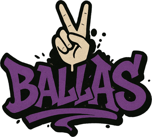 Tuğladan duvar üzerinde ballas grafitisi var,west side tarzında.
In-Game asset.  2d.  High contrast.  No shadows