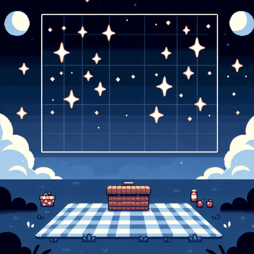 picnic bg in a night sky.
Single Game Texture.  In-Game asset.  2d.  Blank background.  High contrast.  No shadows
