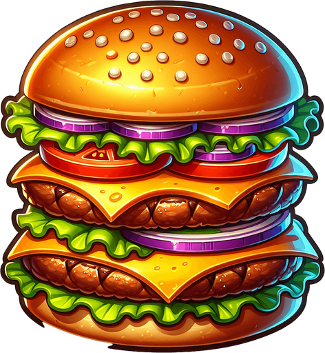 hamburger,2d,cartoon,blank background.
Single Game Texture.  In-Game asset.  2d.  Blank background.  High contrast.  No shadows