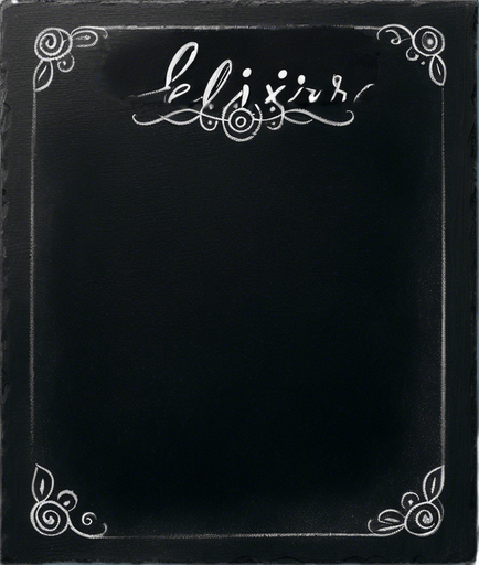 Small Title "ELIXIR" handwritten in chalk. aligned top