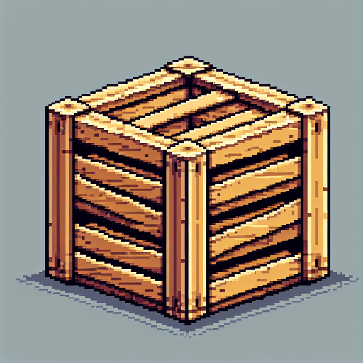 pixel art of a crate, flat side view . Single Game Texture. In-Game asset. 2d. Blank background. High contrast. No shadows.
