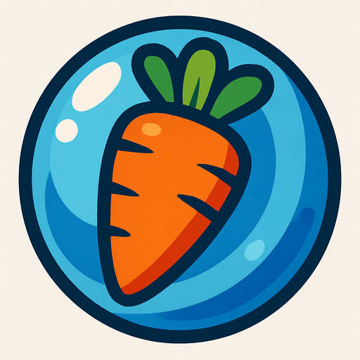 a Carrot in a bubble.
In-Game asset.  2d.  High contrast.  No shadows