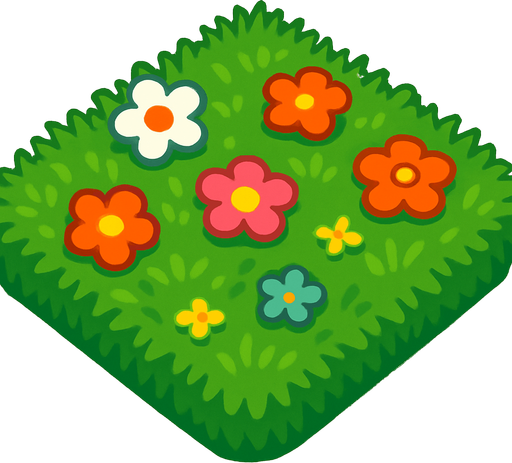 casilla de cesped en imagen completa con flores.
In-Game asset.  2d.  High contrast.  No shadows