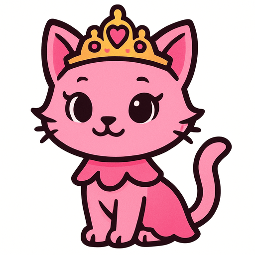 Chatonne (fille chat) au pelage rose princesse avec un diadème de princesse sur la tête.
In-Game asset.  2d.  High contrast.  No shadows